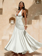 Deep V-Neck Backless Halter Neck Sleeveless Dress