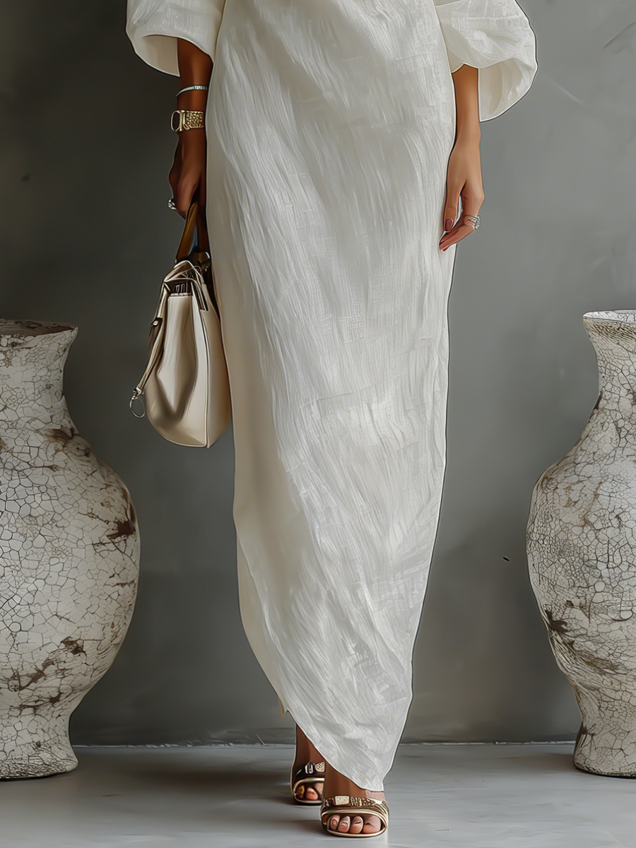 Linen One Shoulder Maxi Dress Elegant Draped Asymmetric Flowy Long Summer Dress for Women