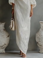 Robe longue en lin à une épaule, élégante, drapée, asymétrique, fluide, pour femme