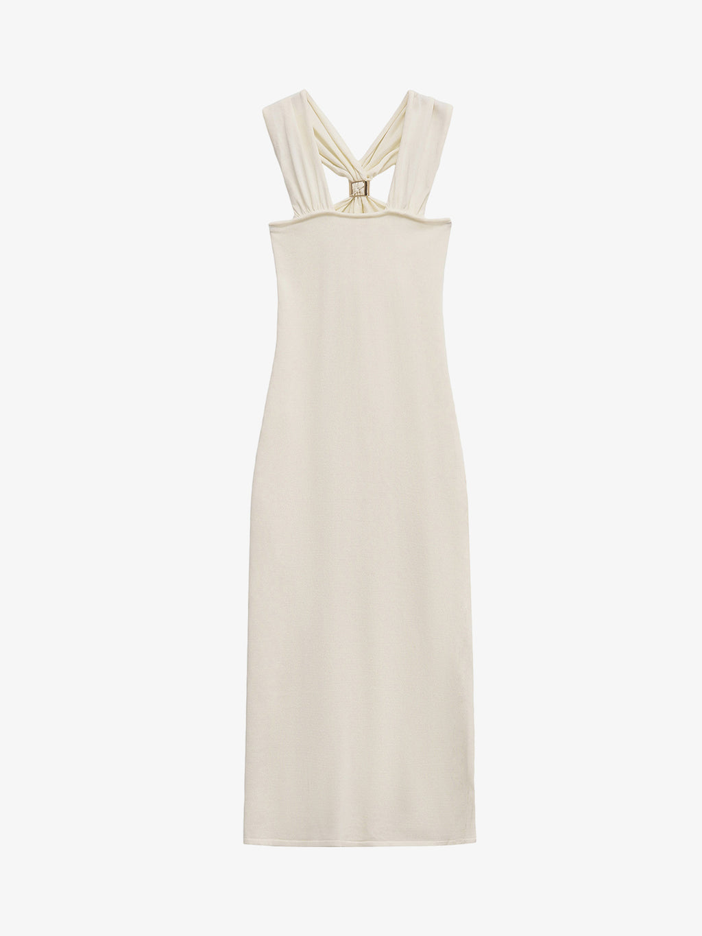 Black Halter Neck Buckle Midi Dress