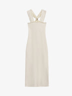 Black Halter Neck Buckle Midi Dress