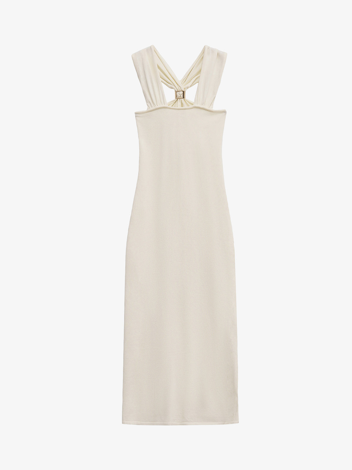 Black Halter Neck Buckle Midi Dress