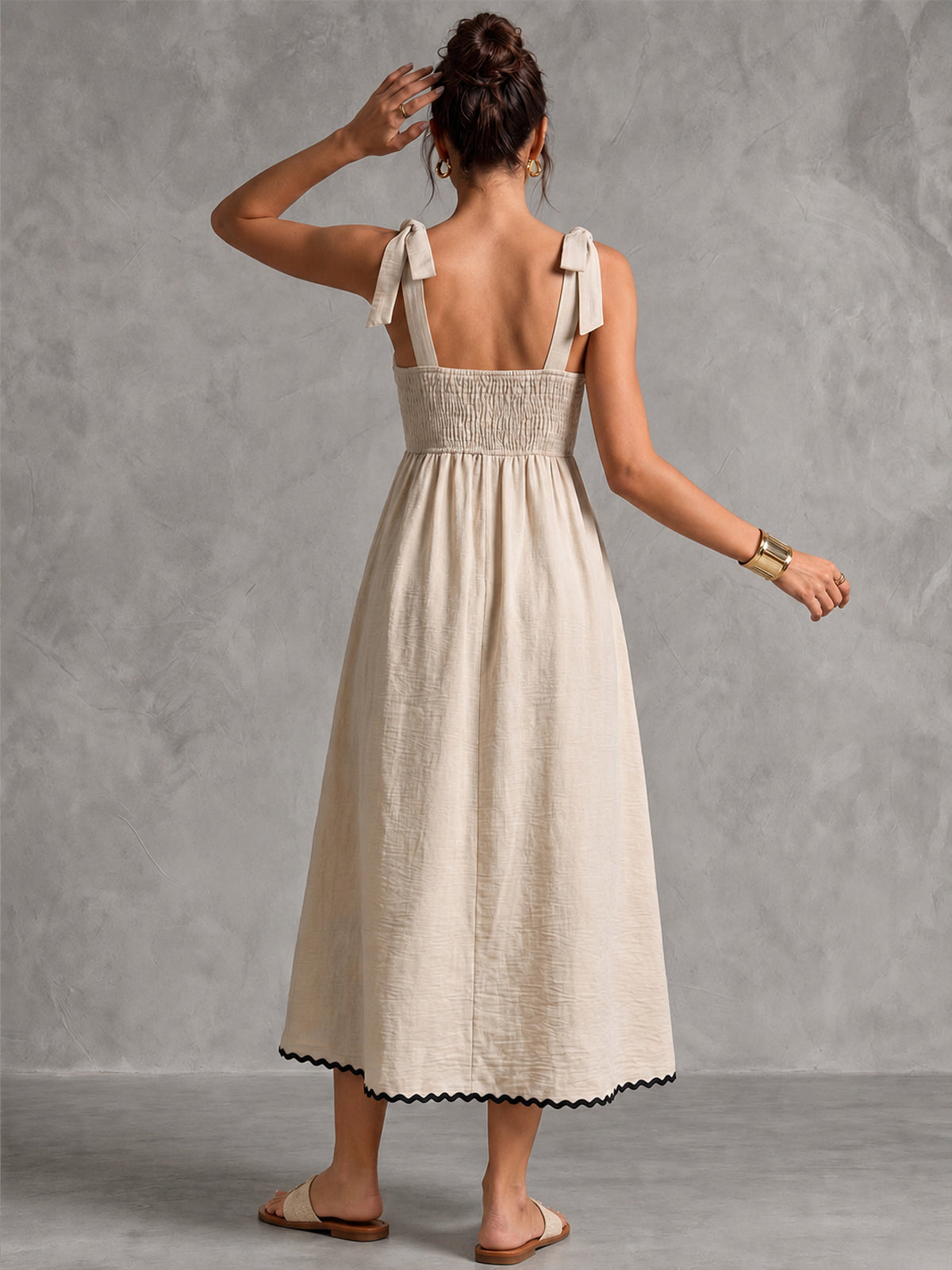 Tie Shoulder Ric Rac Trim Maxi Dress