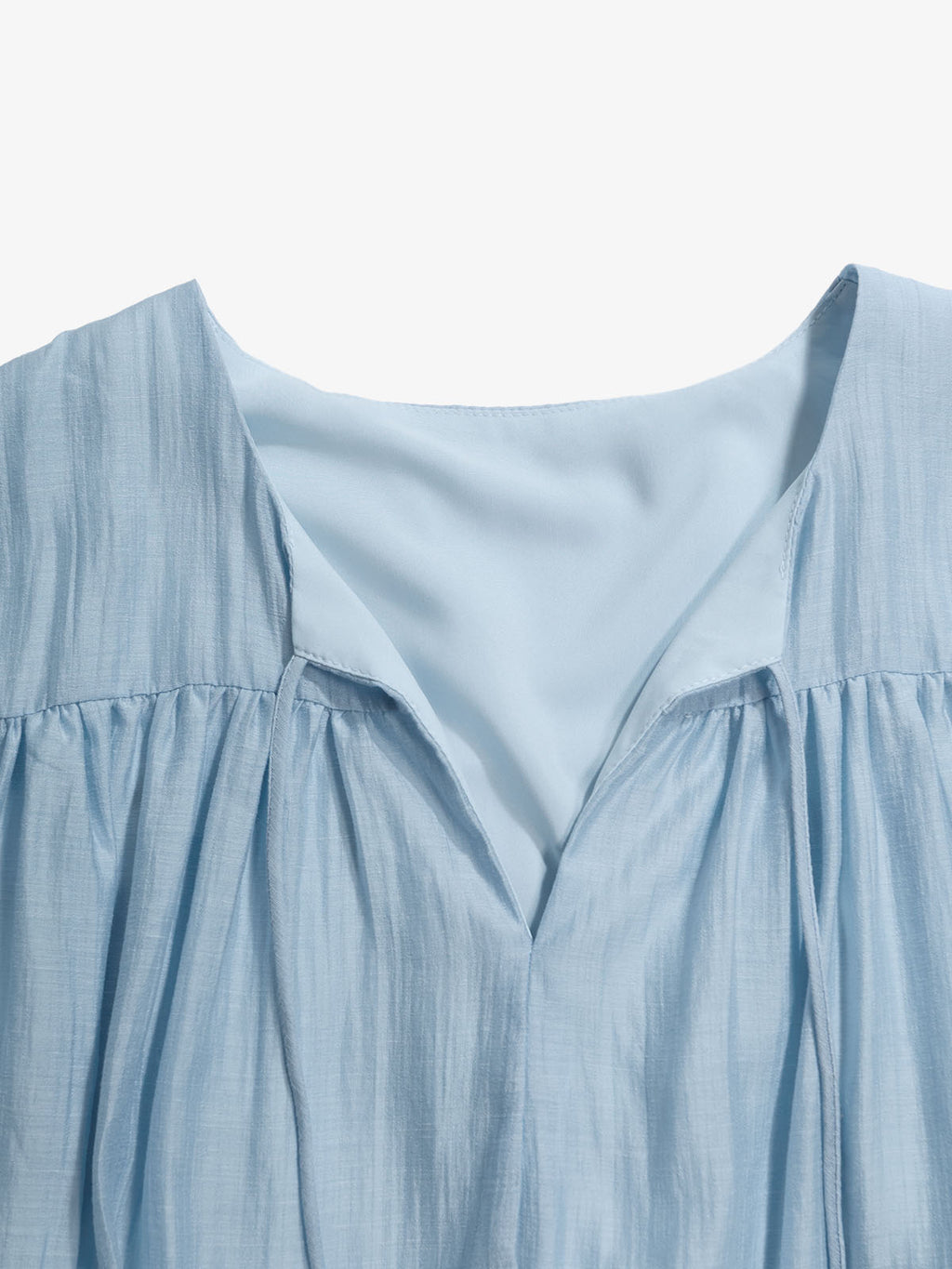 Gathered Split-Neck Tie-Waist Midi Dress