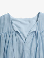 Gathered Split-Neck Tie-Waist Midi Dress