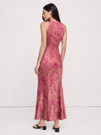 Rose Pink Abstract Motif Sleeveless Maxi Dress