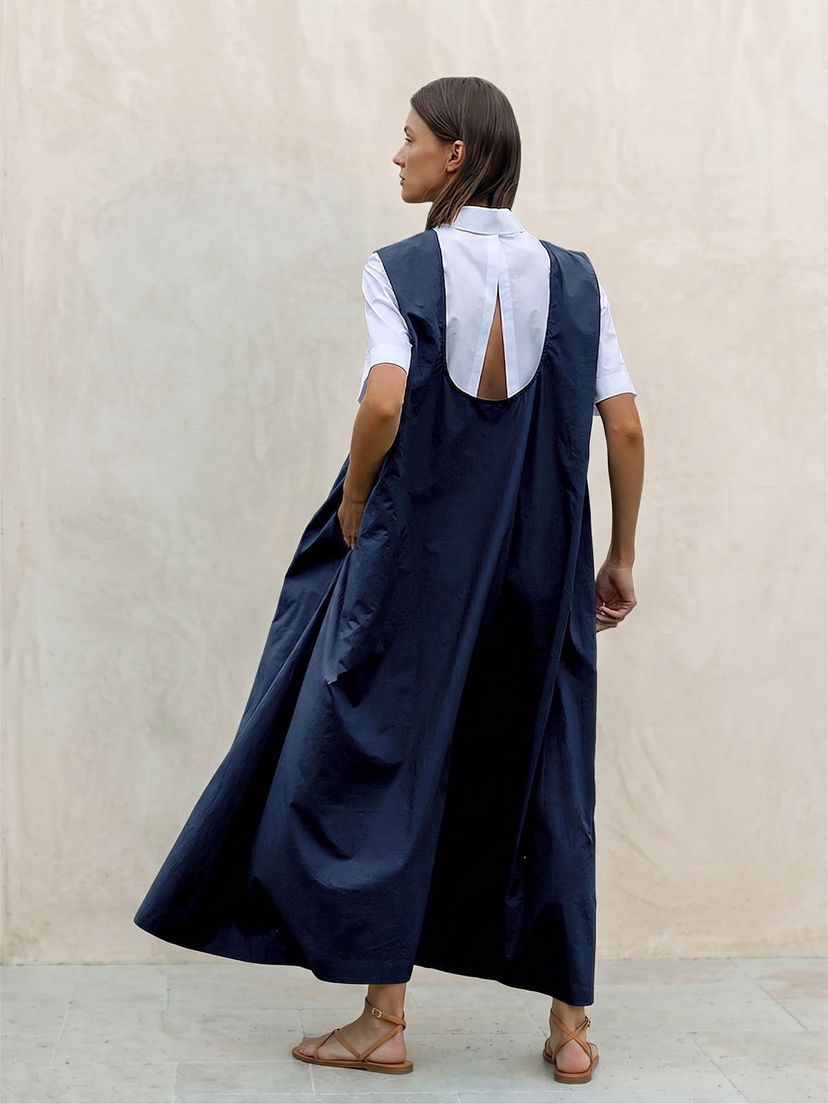 Open Back Draped Linen Dress