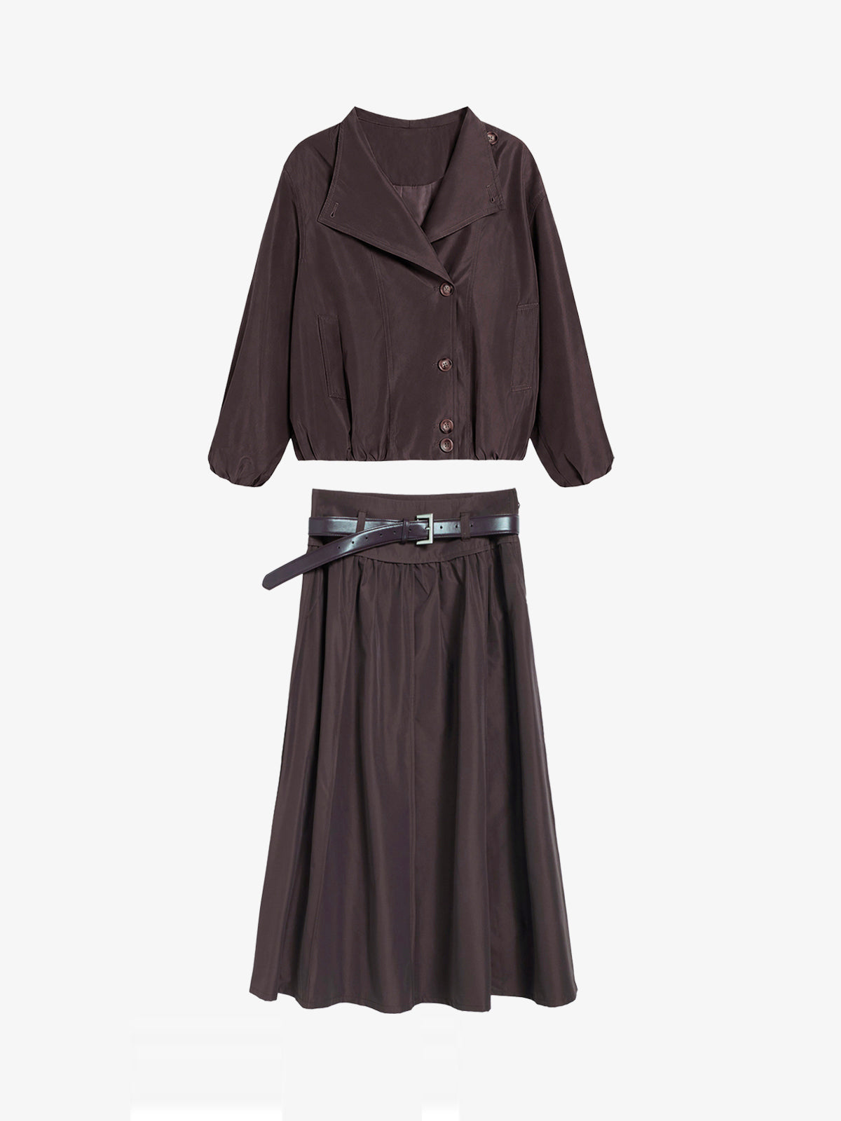 Cropped Jacket & Belted Midi Skirt Set