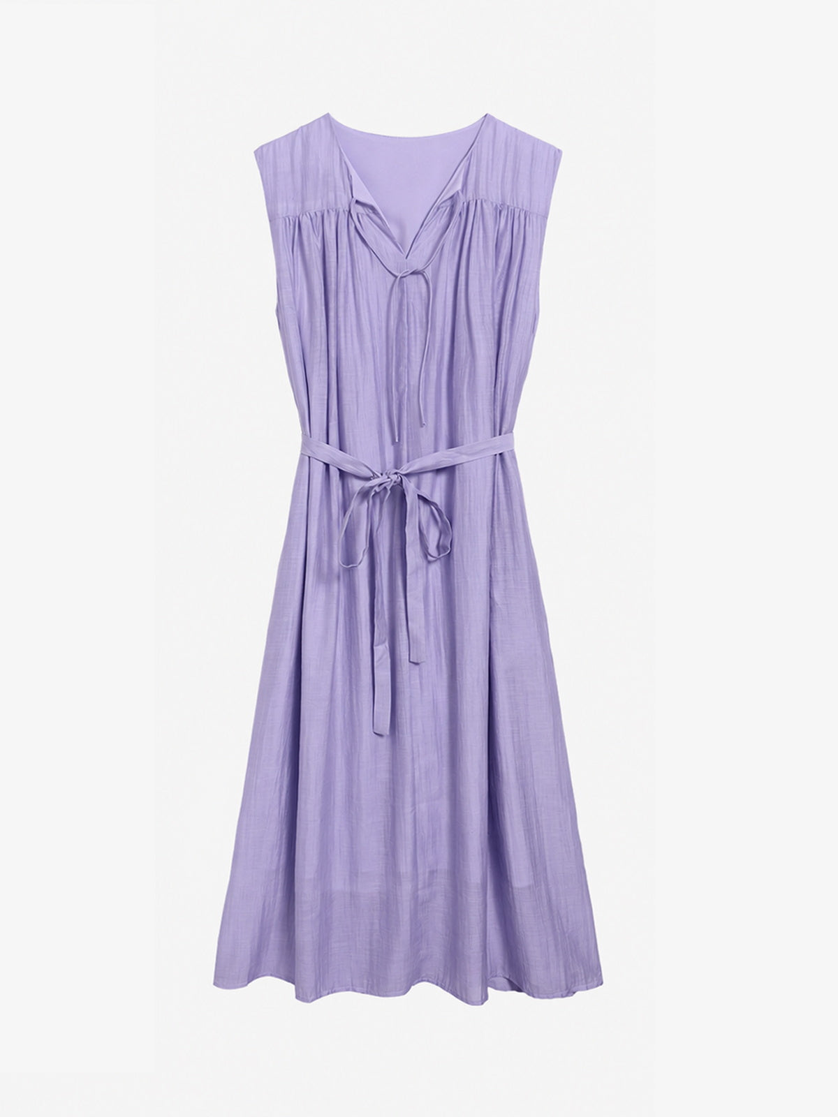 Gathered Tie-Waist Lyocell Midi Dress