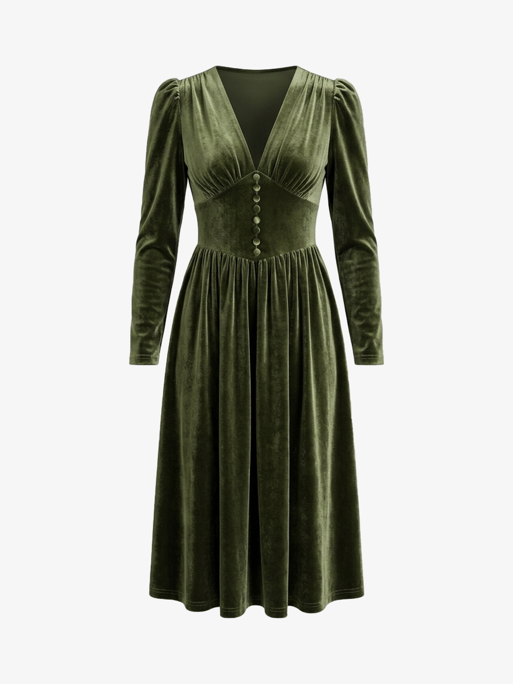 Retro V-Neck Velvet Midi Dress