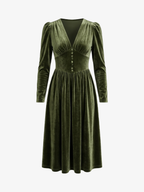 Retro V-Neck Velvet Midi Dress