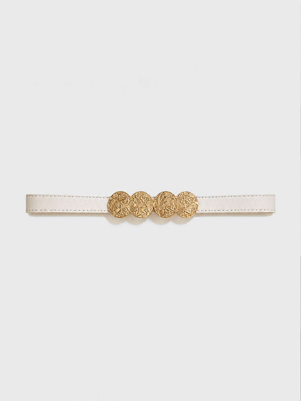 Cream Gold Medallion Faux Leather Belt