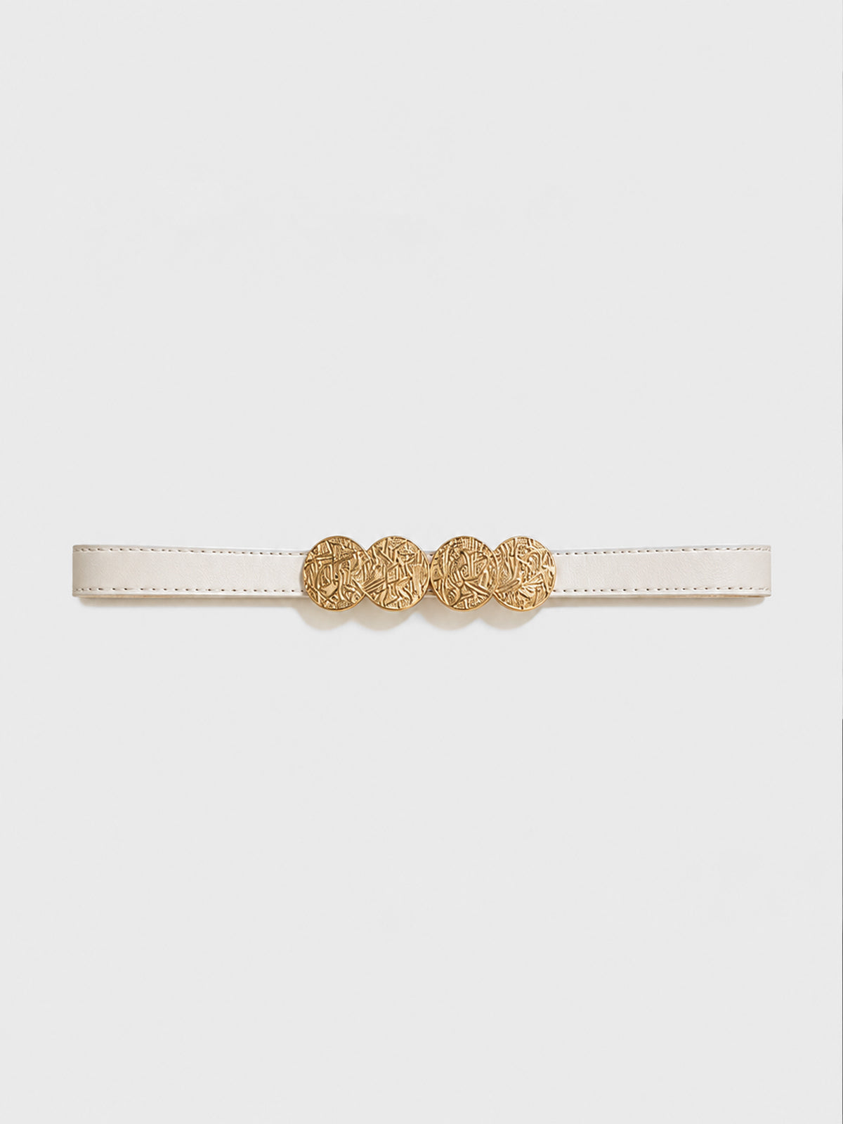 Cream Gold Medallion Faux Leather Belt
