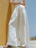Linen Wide Leg Pants High Waist Flowy Palazzo Trousers for Women Summer Casual Loose Comfortable White Long Pants