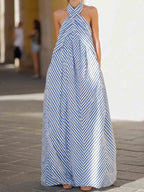 Robe longue rayée à licou