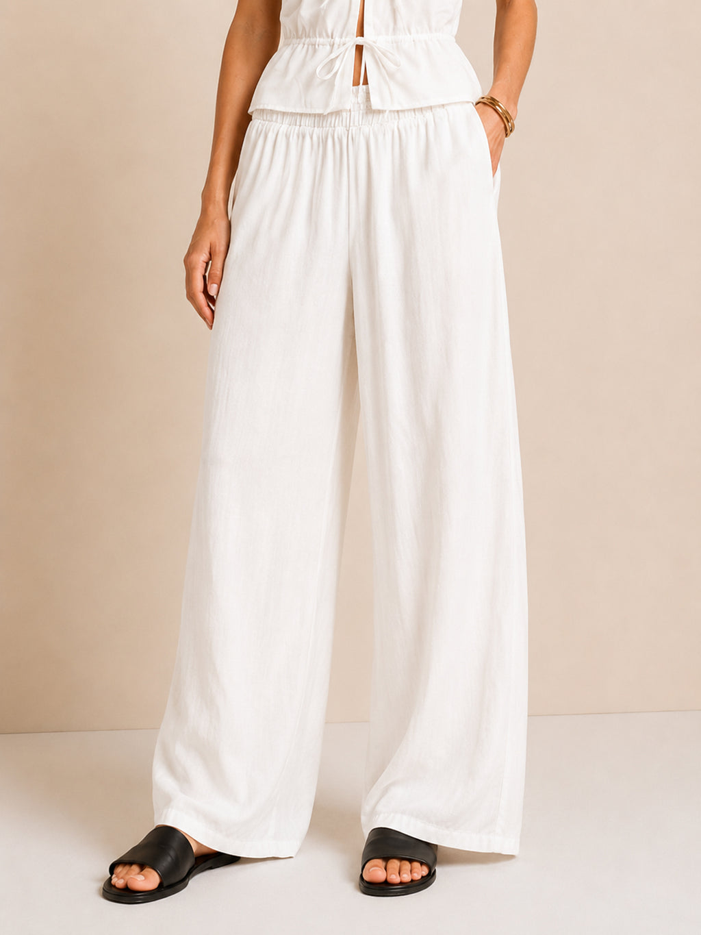 Rayon Halter Top & Wide-Leg Pants Set – Effortless Summer Co-Ord