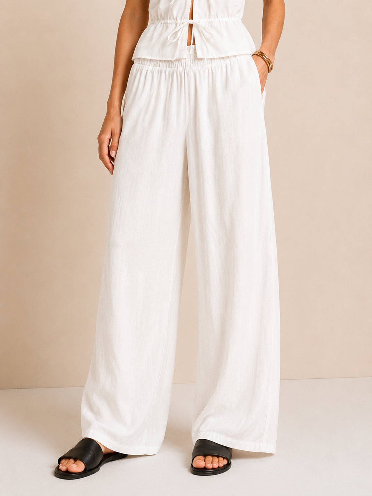 Rayon Halter Top & Wide-Leg Pants Set – Effortless Summer Co-Ord