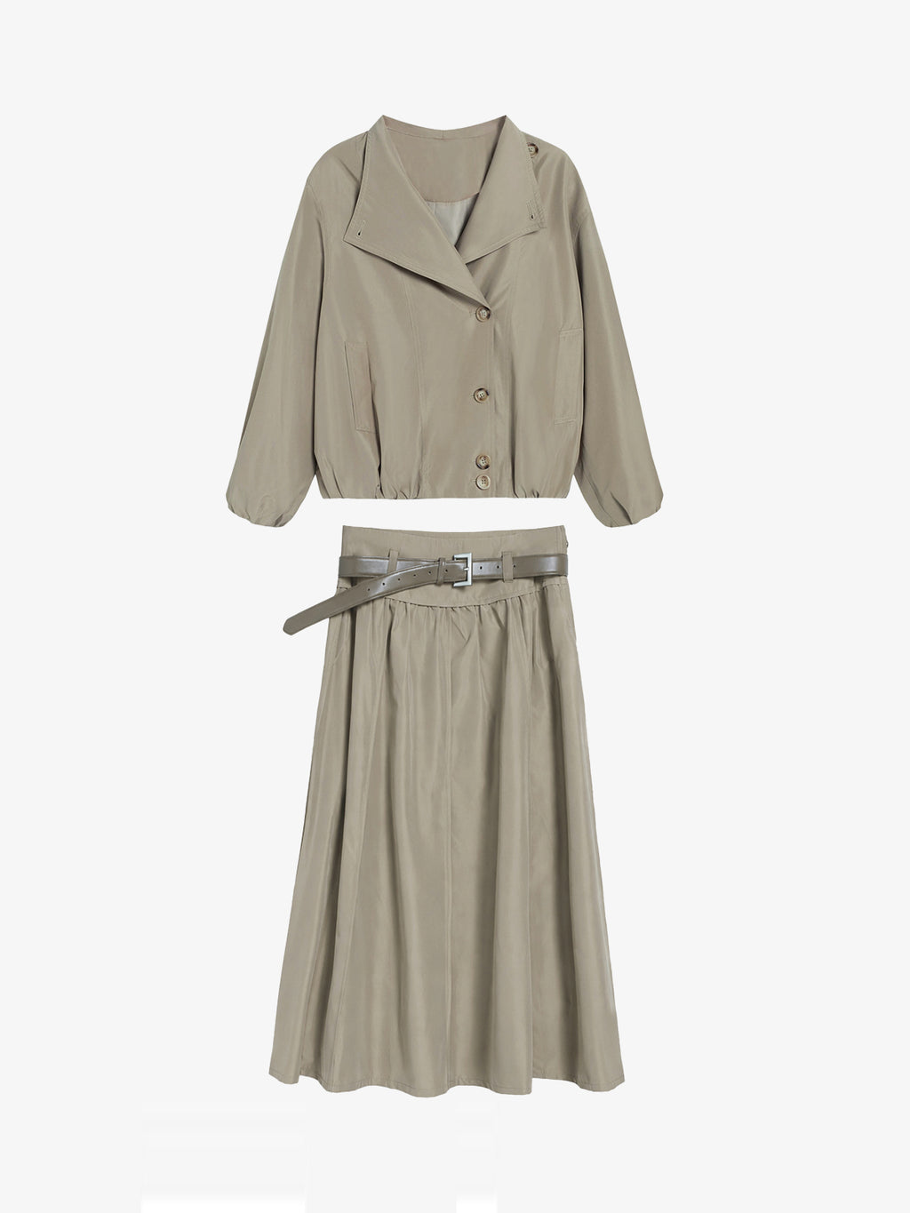 Cropped Jacket & Belted Midi Skirt Set