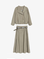 Cropped Jacket & Belted Midi Skirt Set