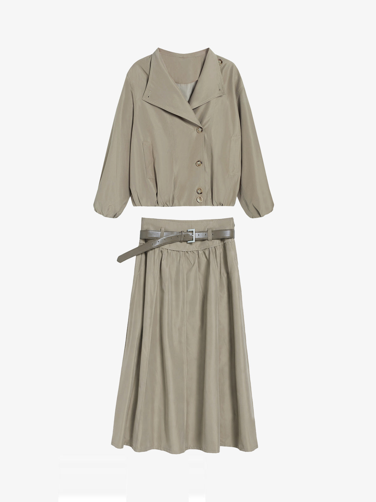 Cropped Jacket & Belted Midi Skirt Set