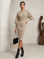 Crewneck Long Sleeve Fitted Knit Bodycon Dress