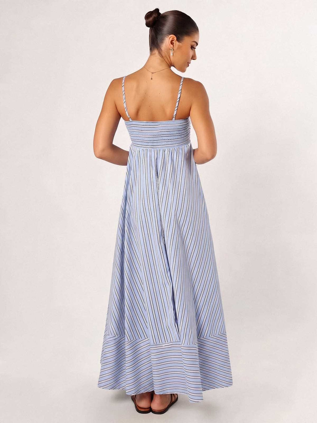 Striped Print Strapless Camisole Maxi Dress