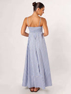 Striped Print Strapless Camisole Maxi Dress