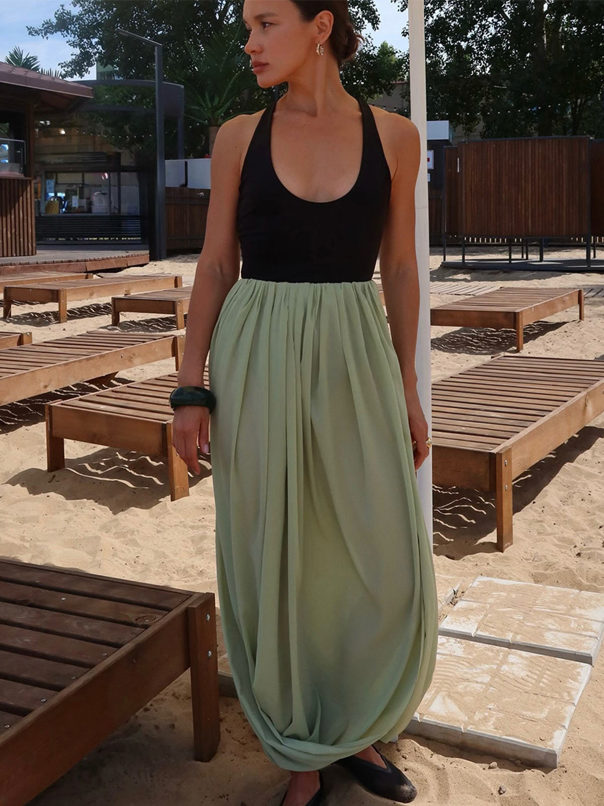 Pleated Side Slit Maxi Dress