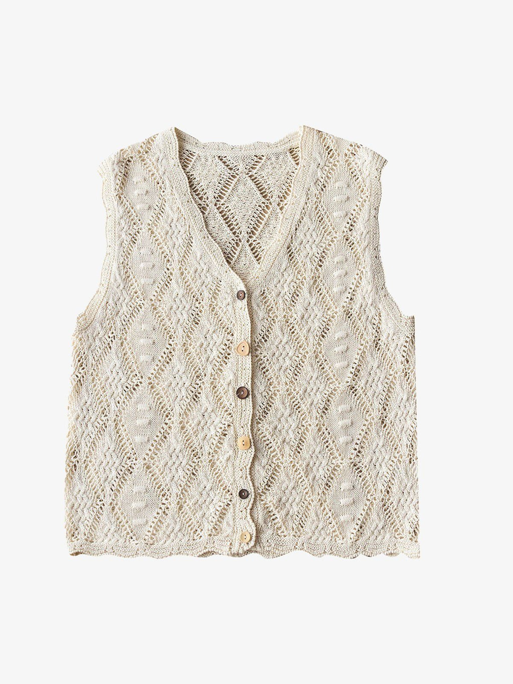 V-Neck Openwork Linen-Blend Paper Yarn Knit Vest