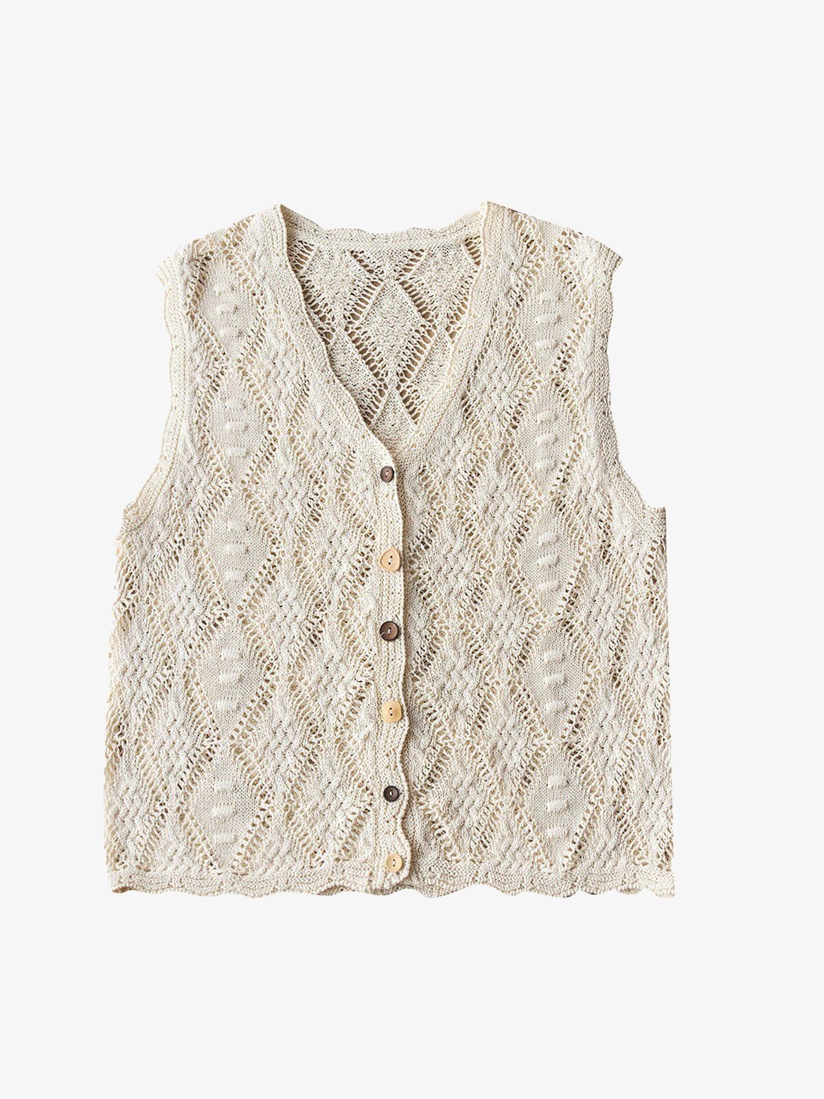 V-Neck Openwork Linen-Blend Paper Yarn Knit Vest