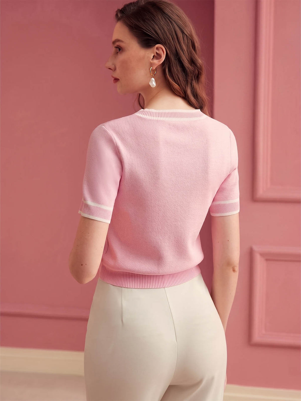 Pink Cropped Knit Sweater