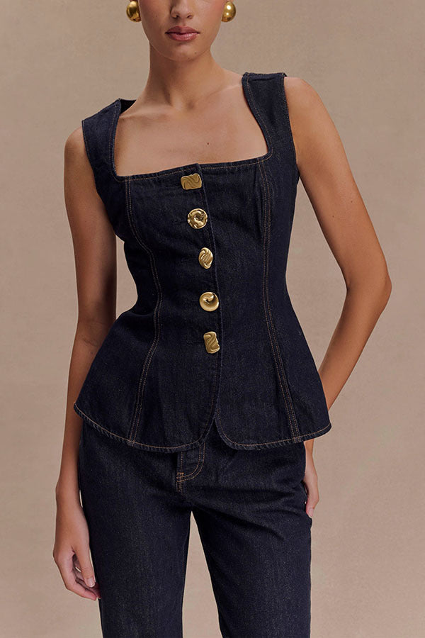 Denim Peplum Top & Pants Set