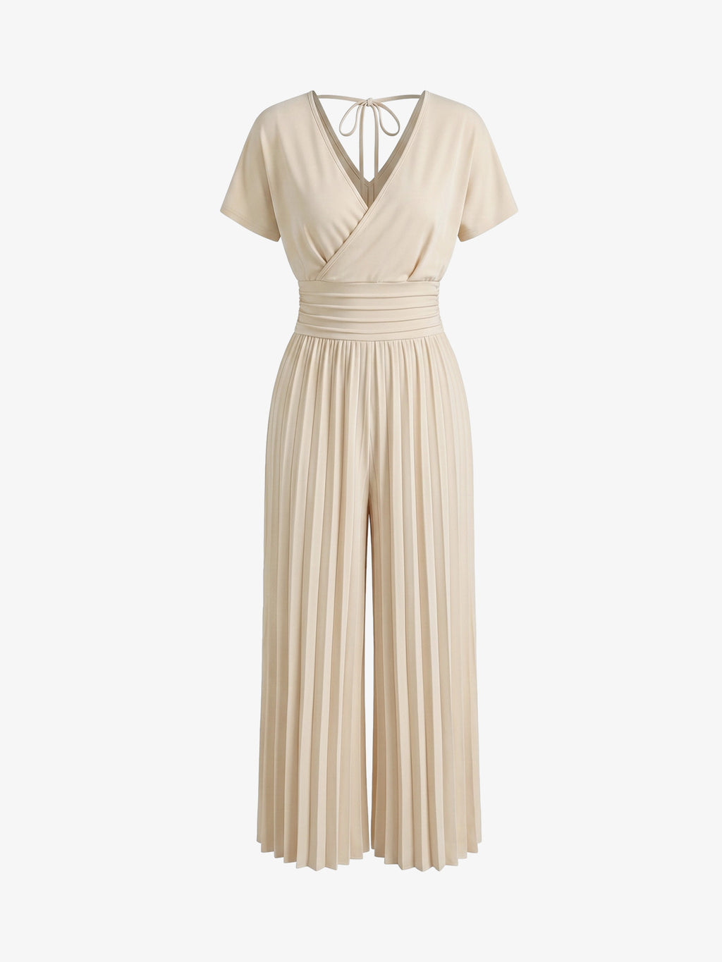 Beige Wrap Front Wide Leg Jumpsuit