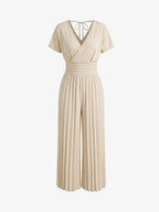 Beige Wrap Front Wide Leg Jumpsuit