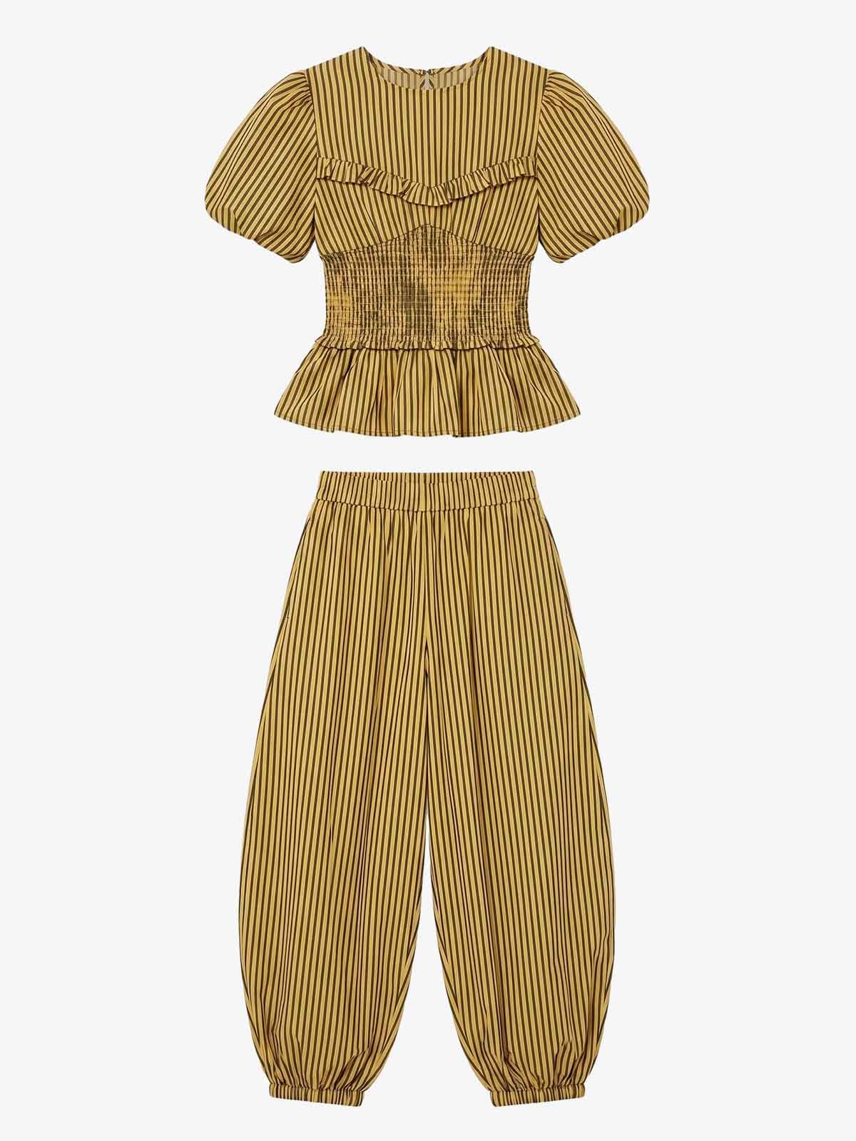 Striped Ruffle Top Wide Leg Set
