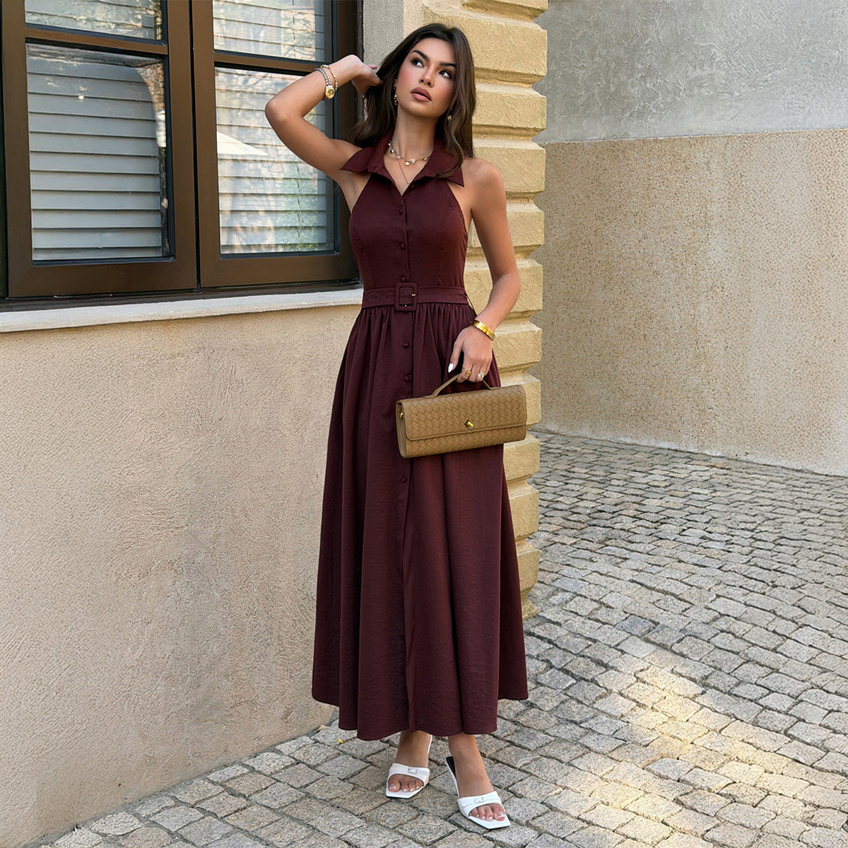 Vintage Line Collared Waist Dress