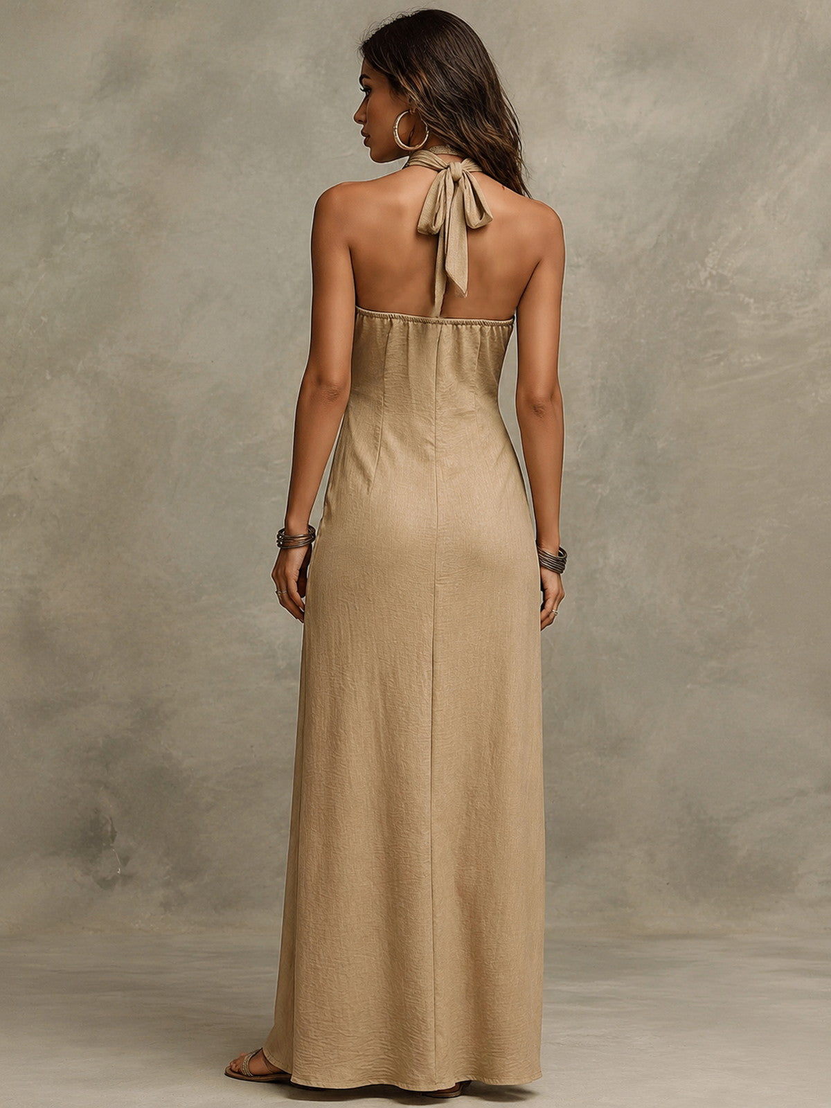 Cross Halter Neck Fitted Maxi Dress
