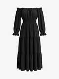 Boho Off-Shoulder Smocked Slit Maxi Dress