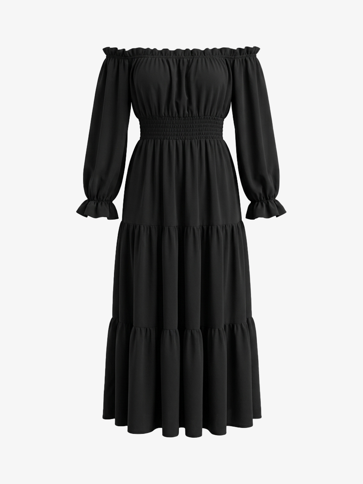 Boho Off-Shoulder Smocked Slit Maxi Dress