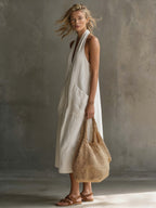 Halter Neck Linen Pocket Maxi Dress