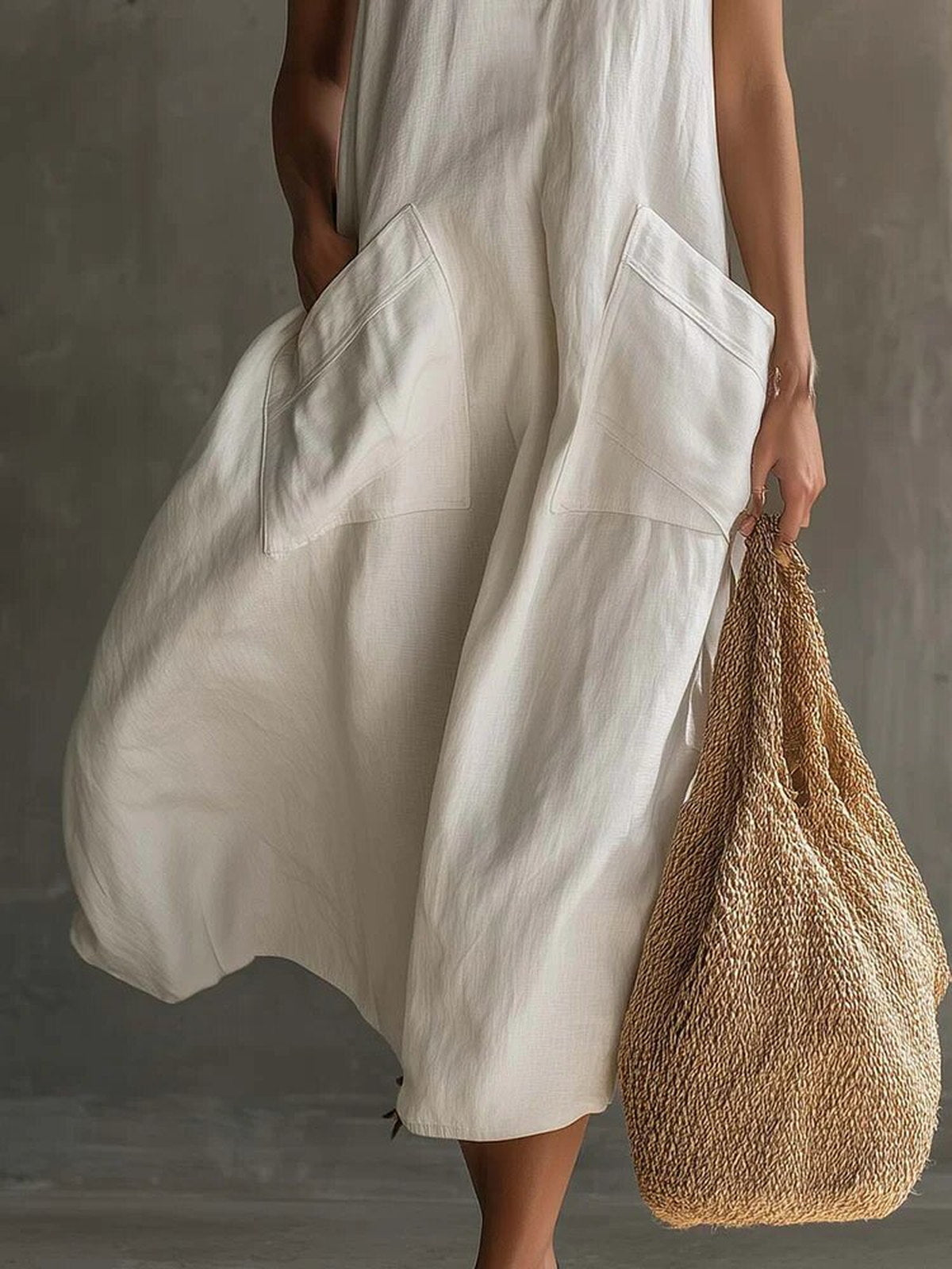Halter Neck Linen Pocket Maxi Dress