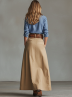 Pantalones anchos plisados de algodón para mujer: cómodos, de talle alto, largos, con bolsillos laterales y diseño con cinturón.