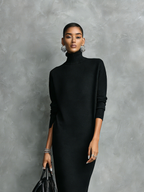 Vestido midi ajustado de cuello alto de punto de cachemira