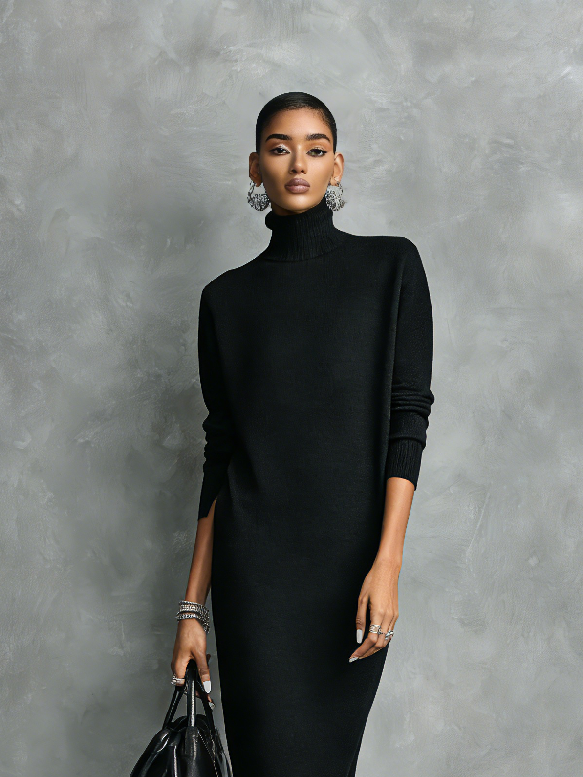 Cashmere Knit Turtleneck Bodycon Midi Dress