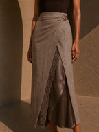 Lace Trim Layered Wrap Midi Skirt