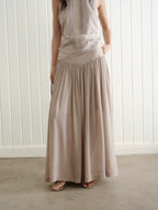 Button-Trim Gathered Midi Skirt