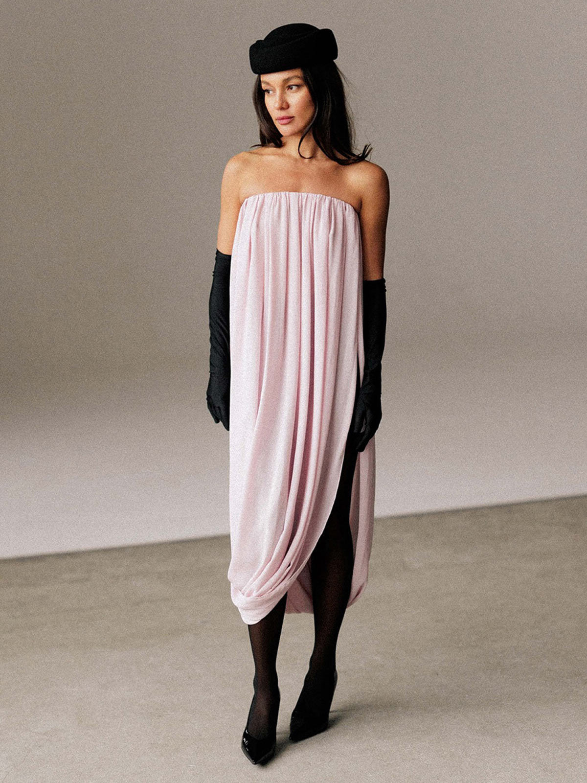 Pleated Side Slit Maxi Dress