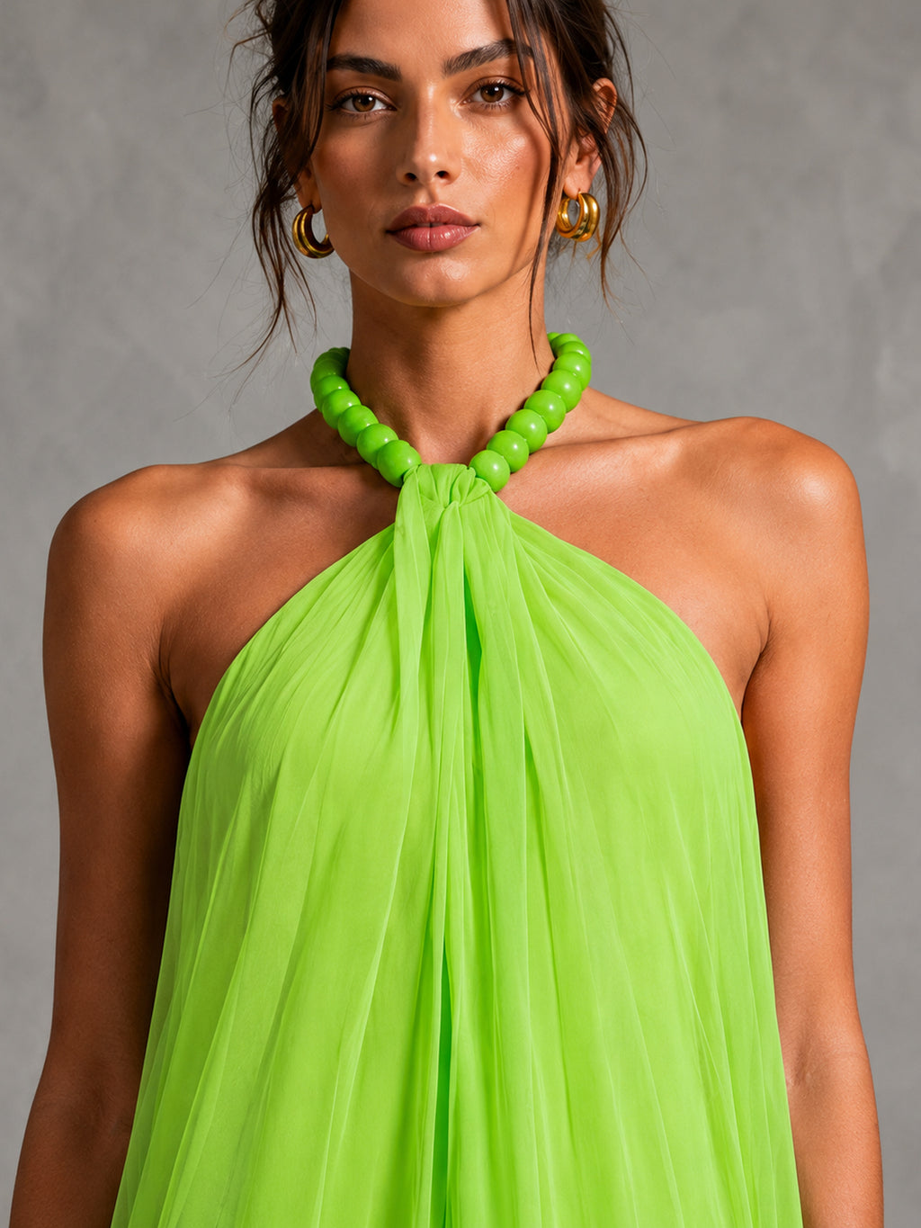 Beaded Halter Pleated Maxi Dress