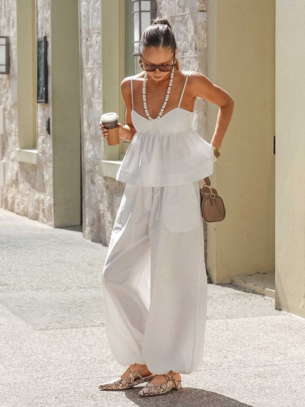 Ruffle Hem Suspender Wide Leg Two Piece Set