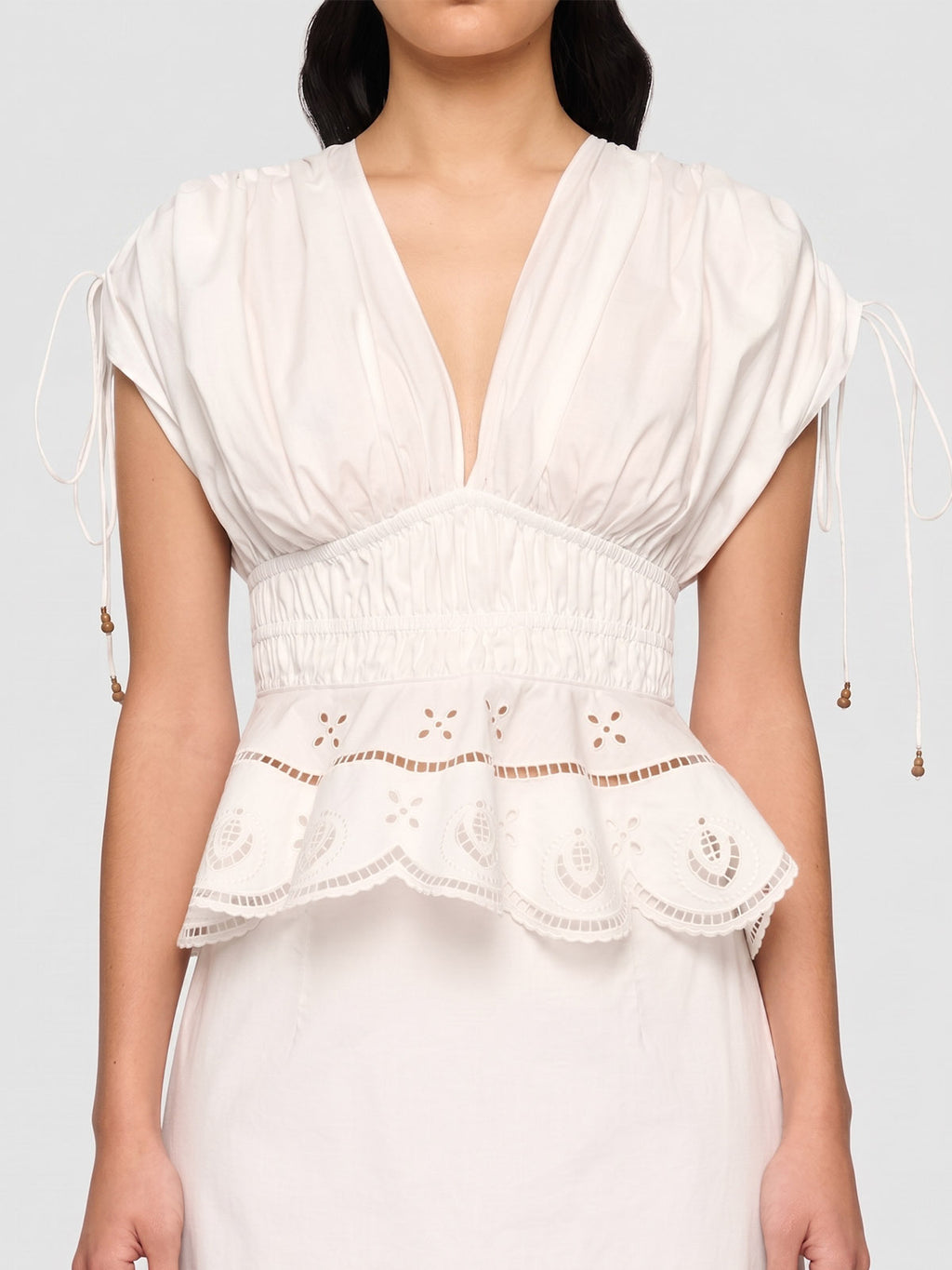 Eyelet Puff Sleeve Peplum Maxi Dress